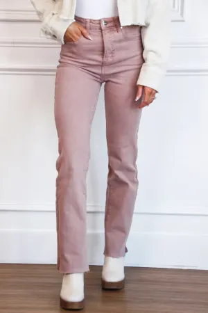 Lainey High Waisted Tummy Control Straight Denim: Mauve