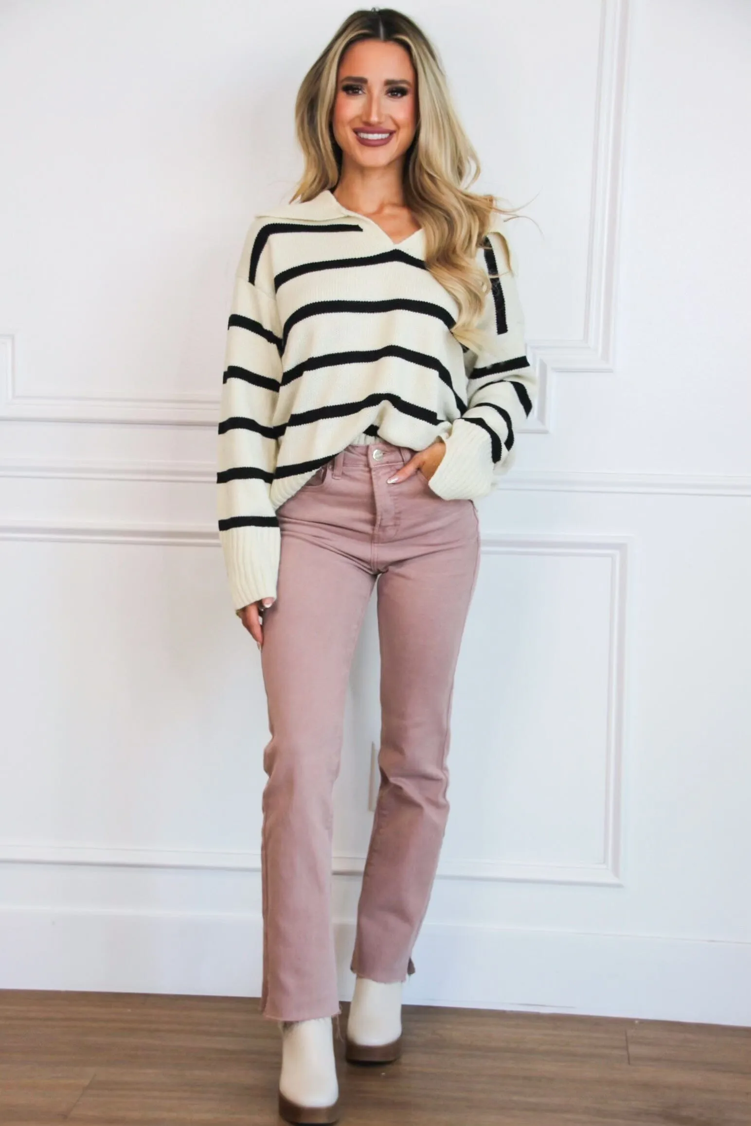 Lainey High Waisted Tummy Control Straight Denim: Mauve