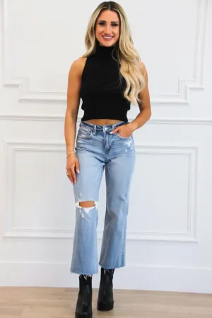 Lanais Cropped Mock Neck Sweater: Black