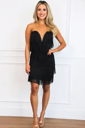 Lauralynn Strapless Fringe Dress: Black