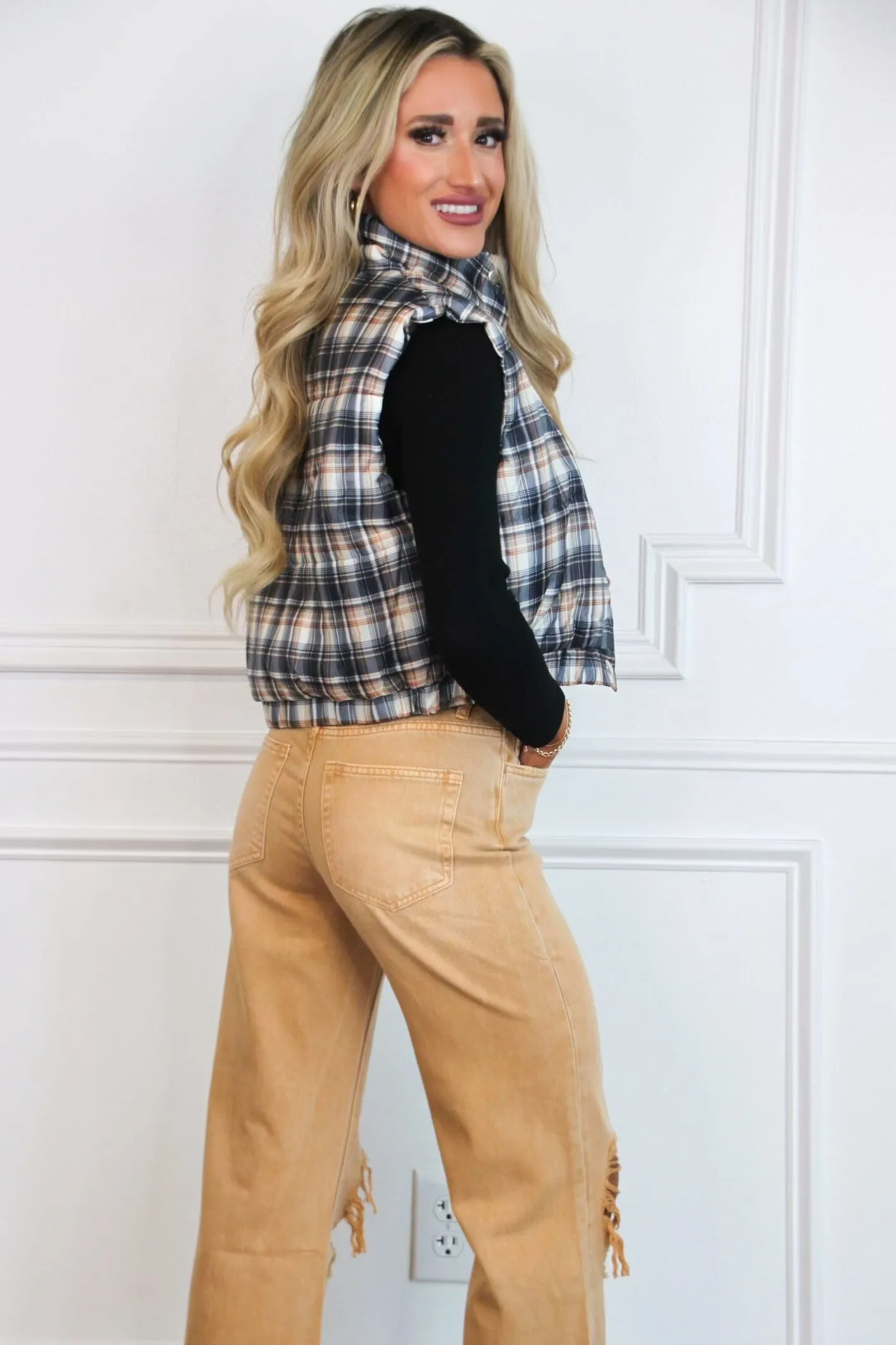 Leslie Distressed Straight High Waisted Crop Flare Denim: Tan