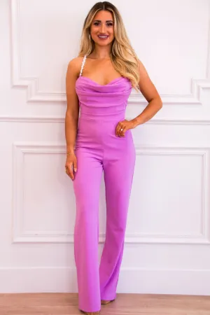 Leva Pearl Strap Jumpsuit: Lavender