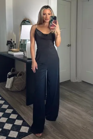 Lewis Embellished Strap Cowl Neck Jumpsuit: Black