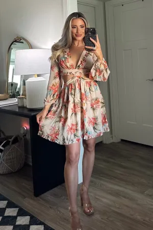 Life's a Breeze Cutout Floral Dress: Cream Multi