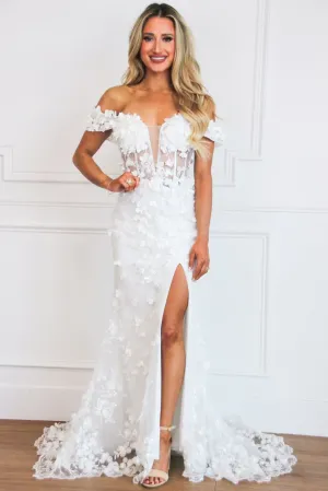 Liliana Floral Applique Formal Dress: White