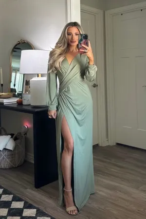 Love at First Sight Sit Maxi Dress: Sage