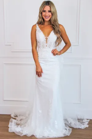 Love of a Lifetime Lace Nude Illusion Wedding Dress: White