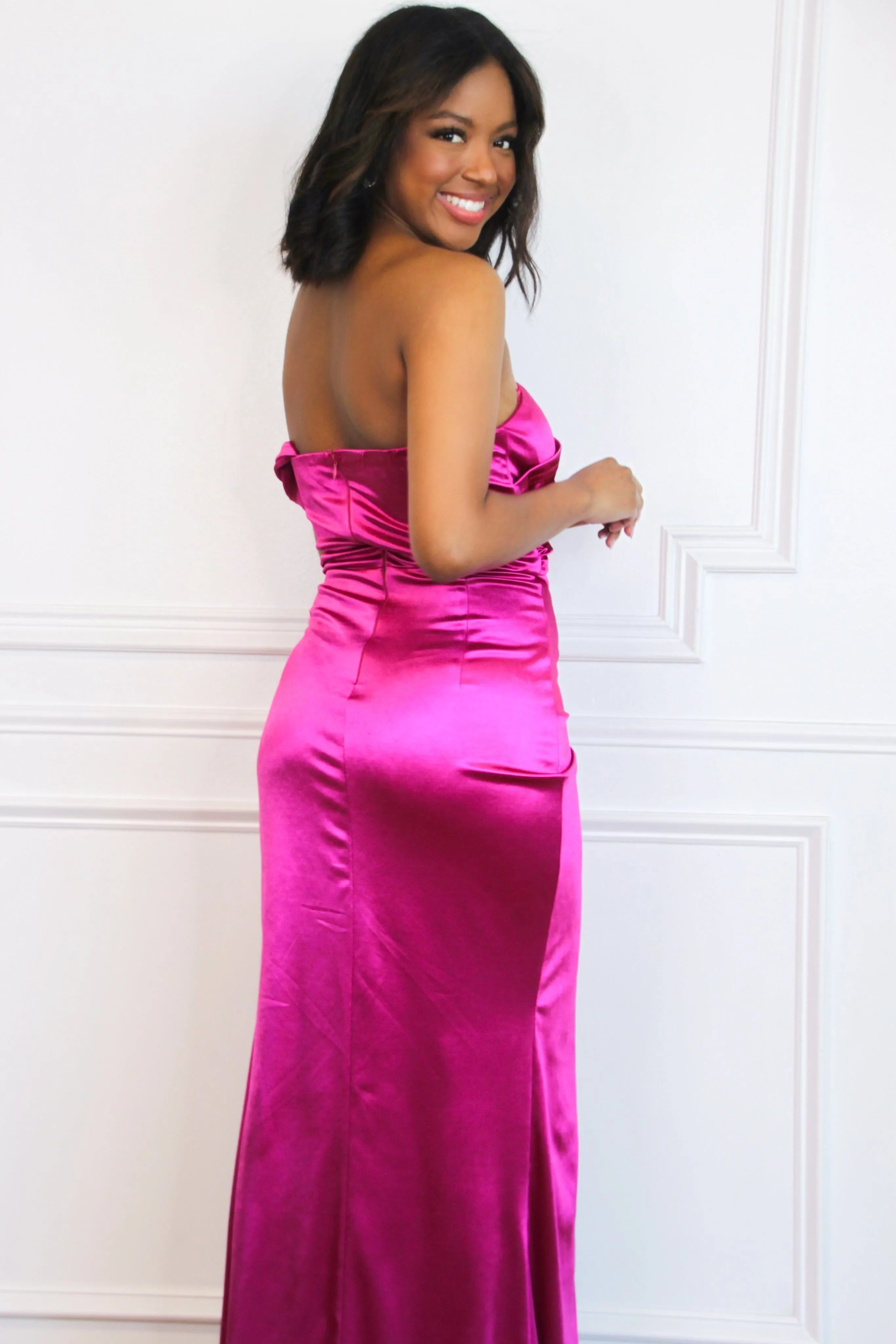 Lowen One Shoulder Satin Maxi Dress: Magenta Berry