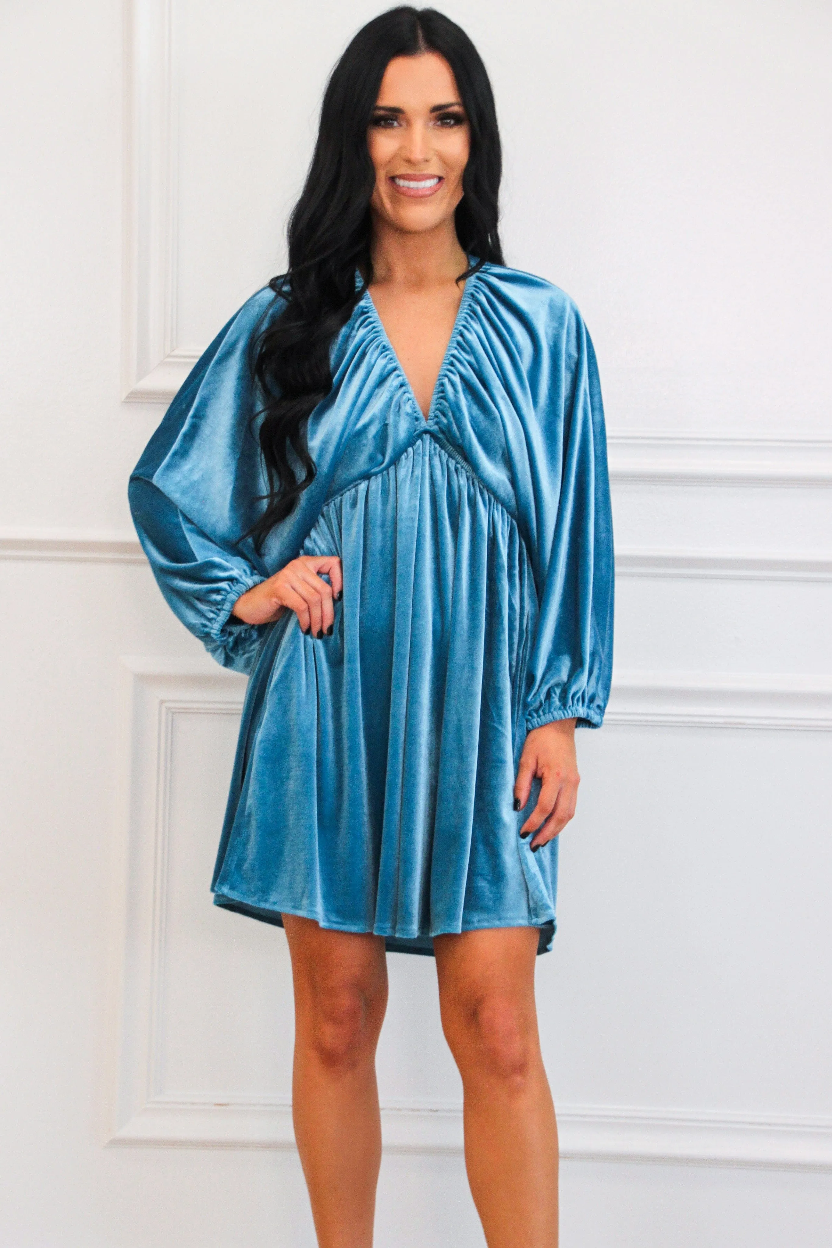 Luxe Feeling Velvet Dress: Blue