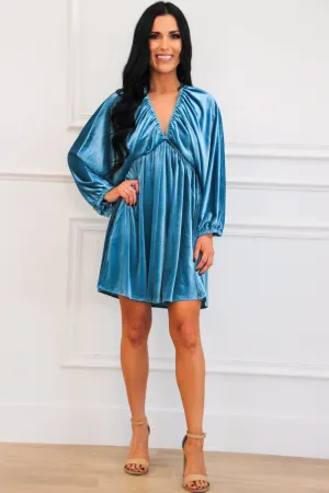 Luxe Feeling Velvet Dress: Blue