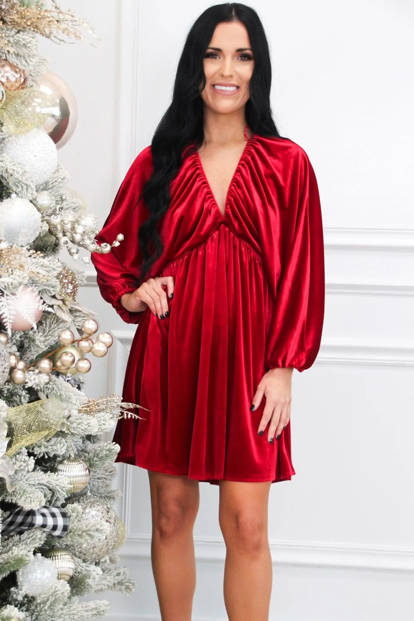 Luxe Feeling Velvet Dress: Red