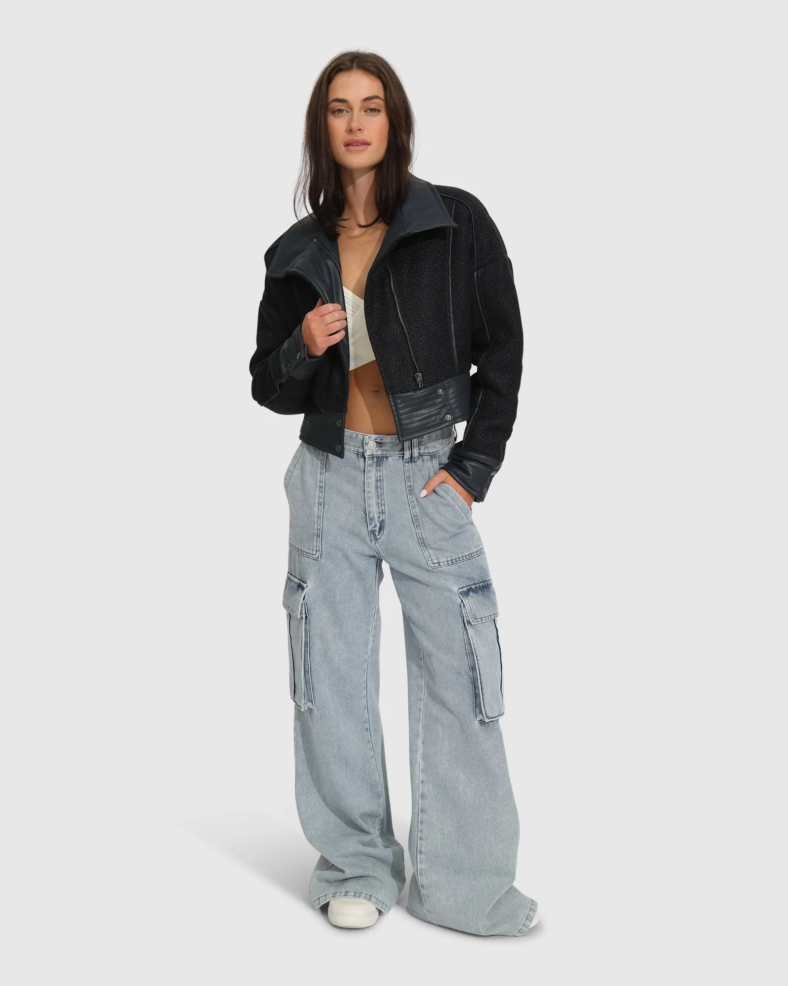Mad Love Cropped Bomber - Navy