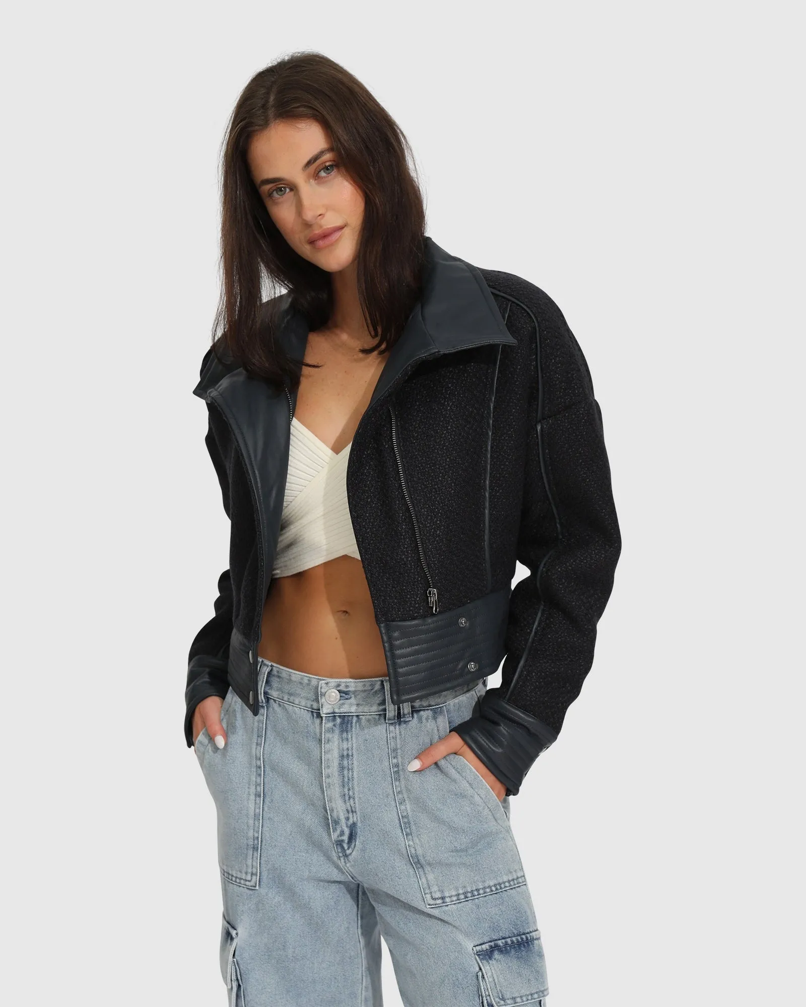 Mad Love Cropped Bomber - Navy