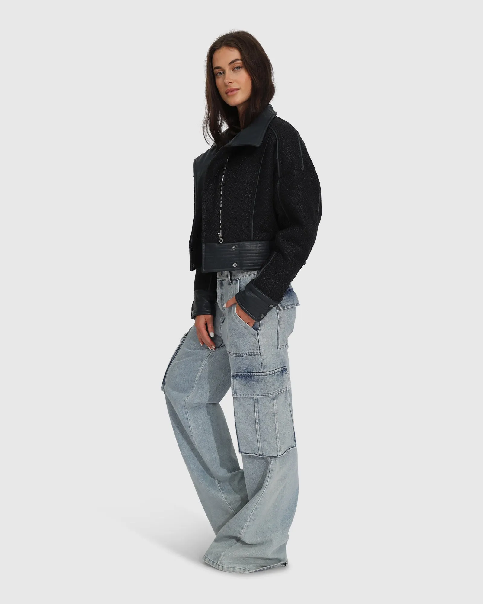 Mad Love Cropped Bomber - Navy
