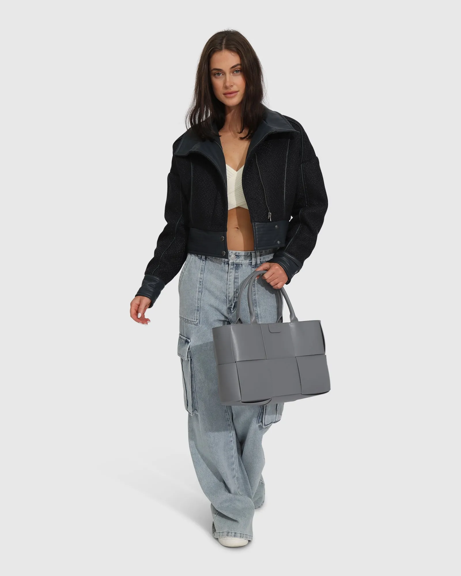 Mad Love Cropped Bomber - Navy