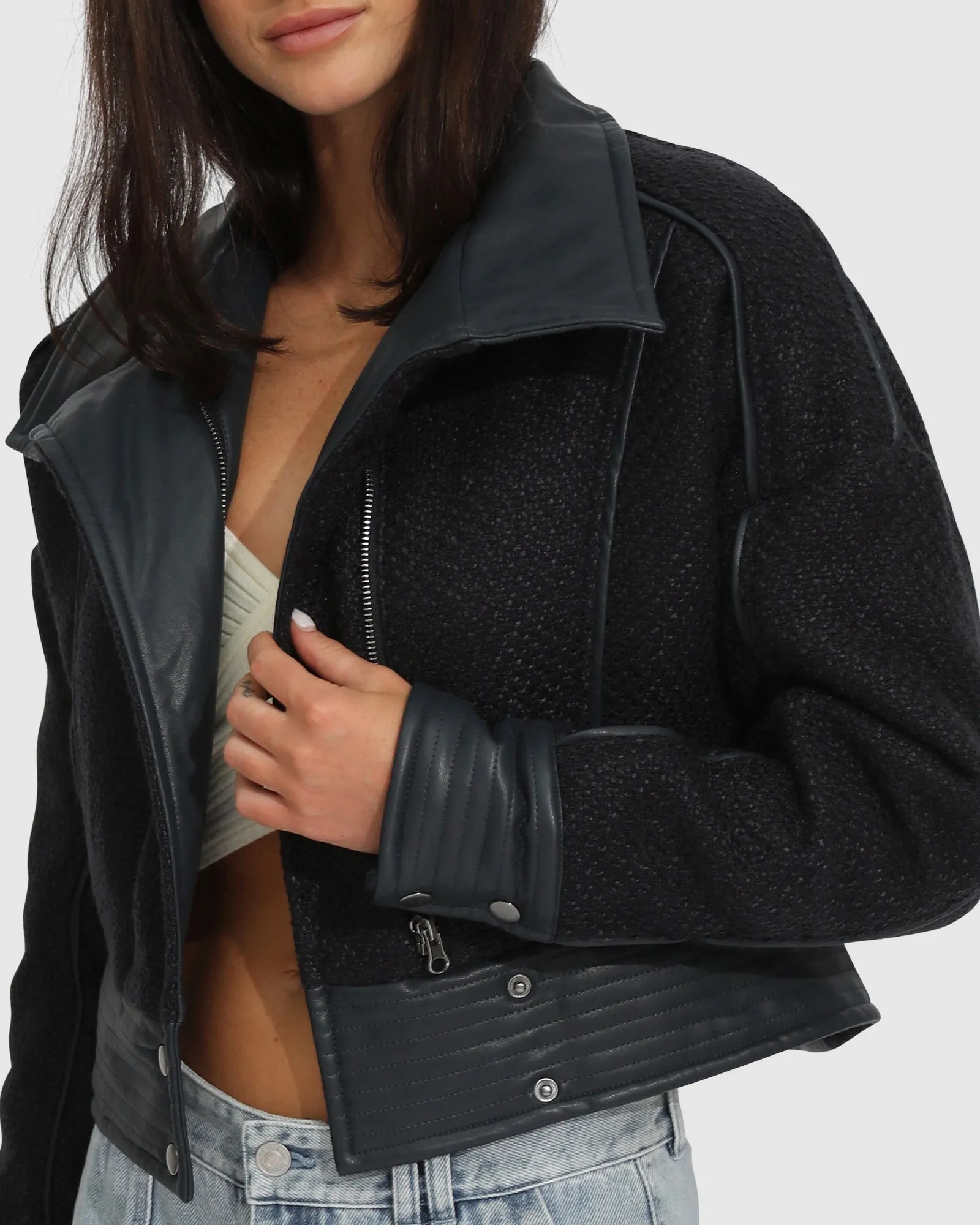 Mad Love Cropped Bomber - Navy