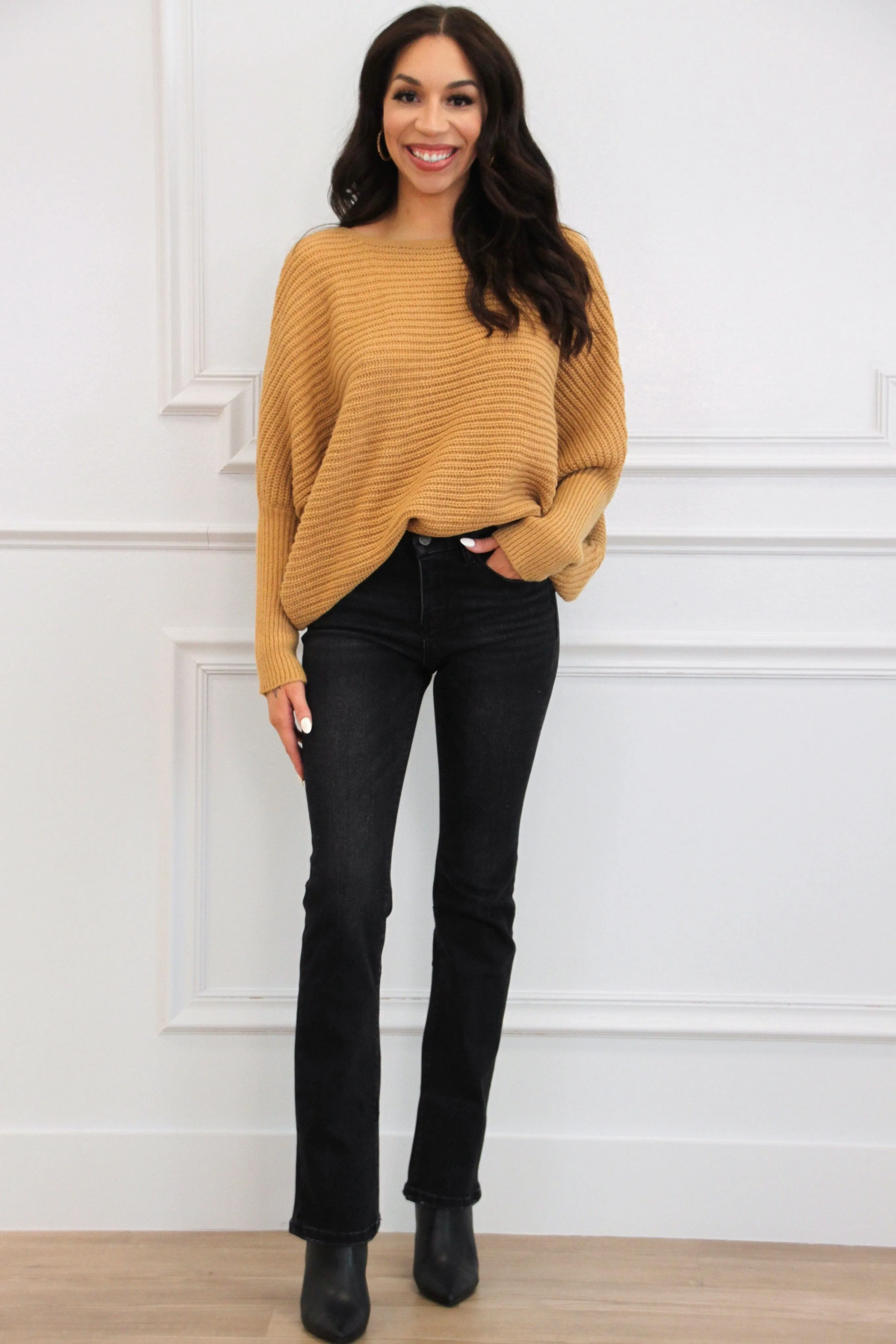 Madsyn Dolman Boat Neck Sweater: Camel