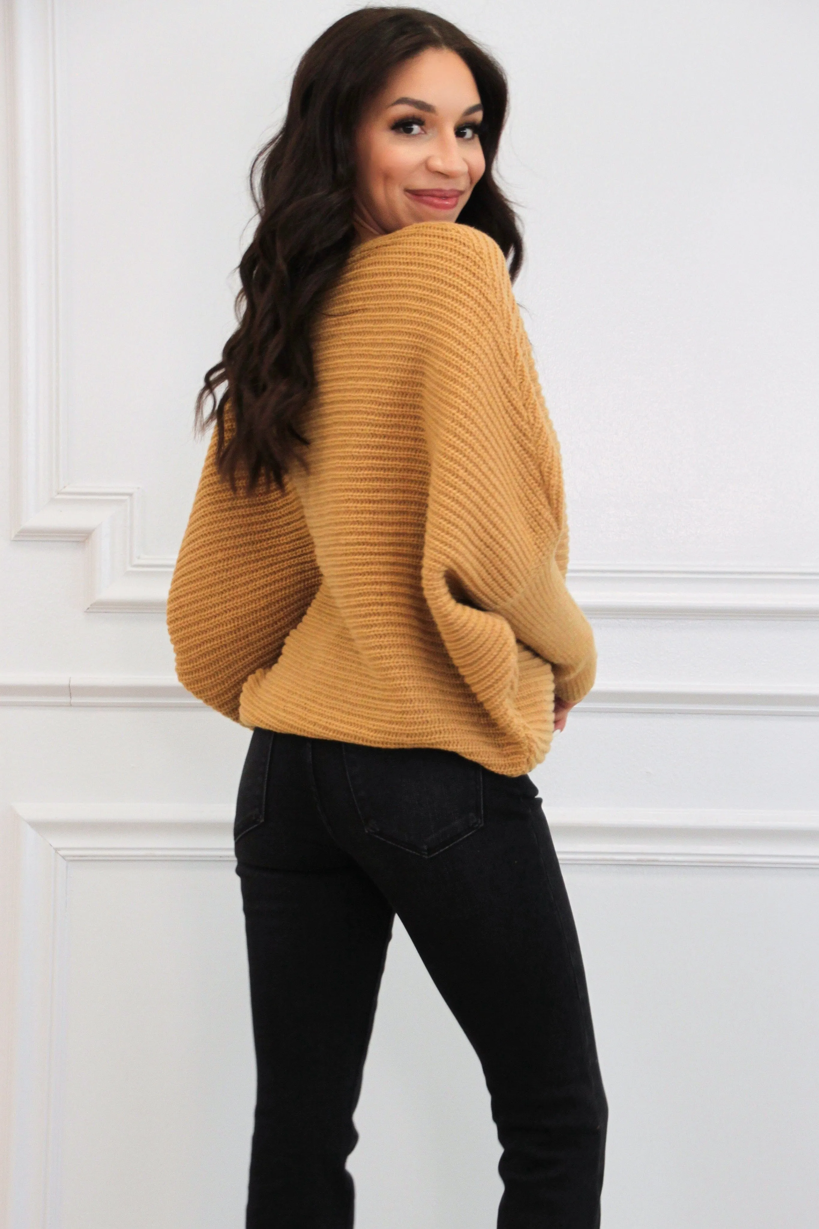 Madsyn Dolman Boat Neck Sweater: Camel