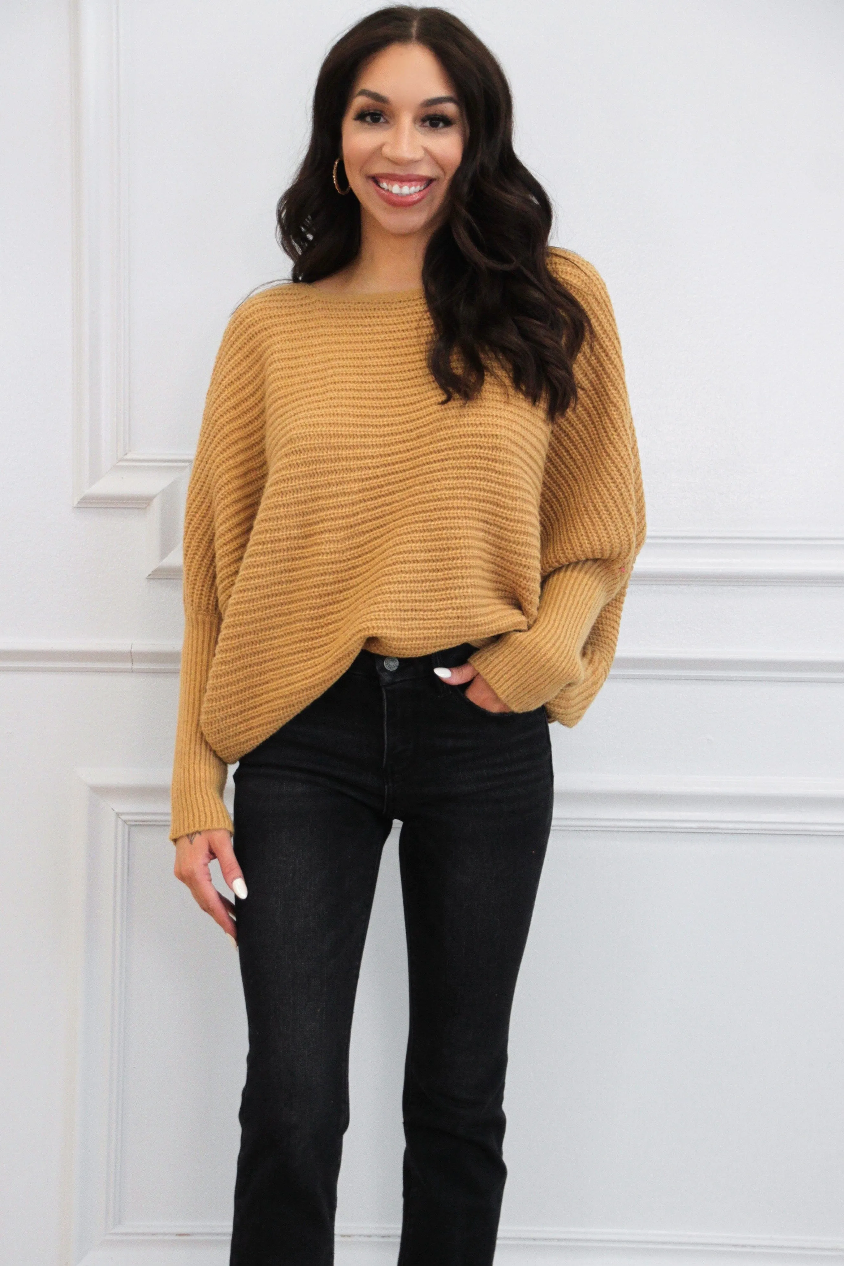 Madsyn Dolman Boat Neck Sweater: Camel