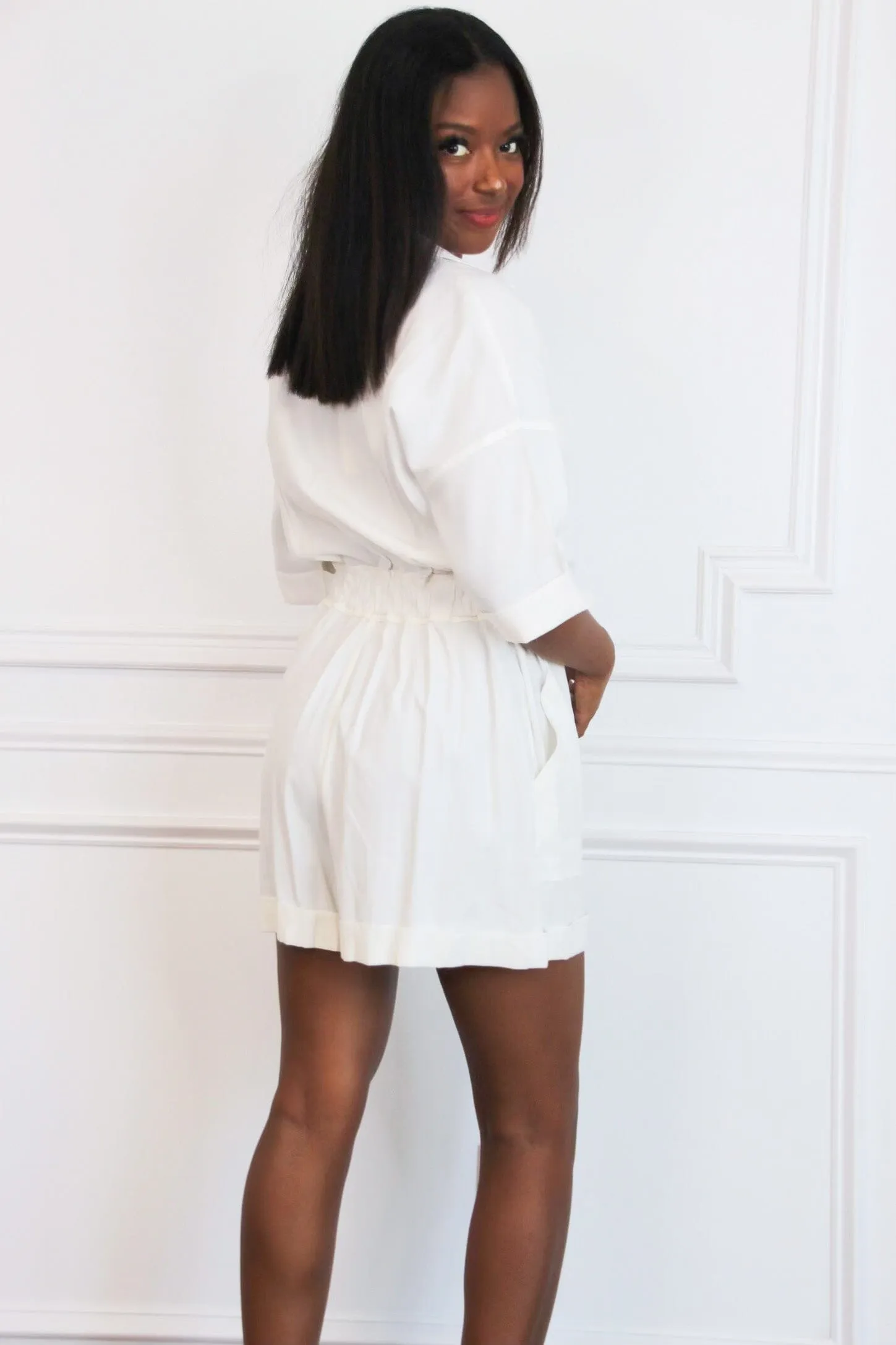 Maegan Utility Romper: White