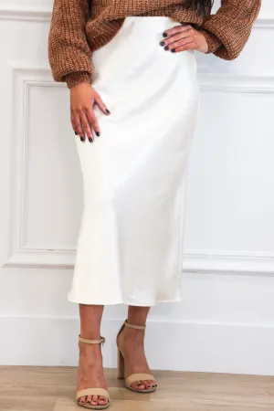 Maizie Satin Midi Skirt: Cream