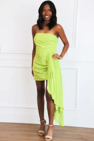 Make a Comeback Strapless Dress: Lime