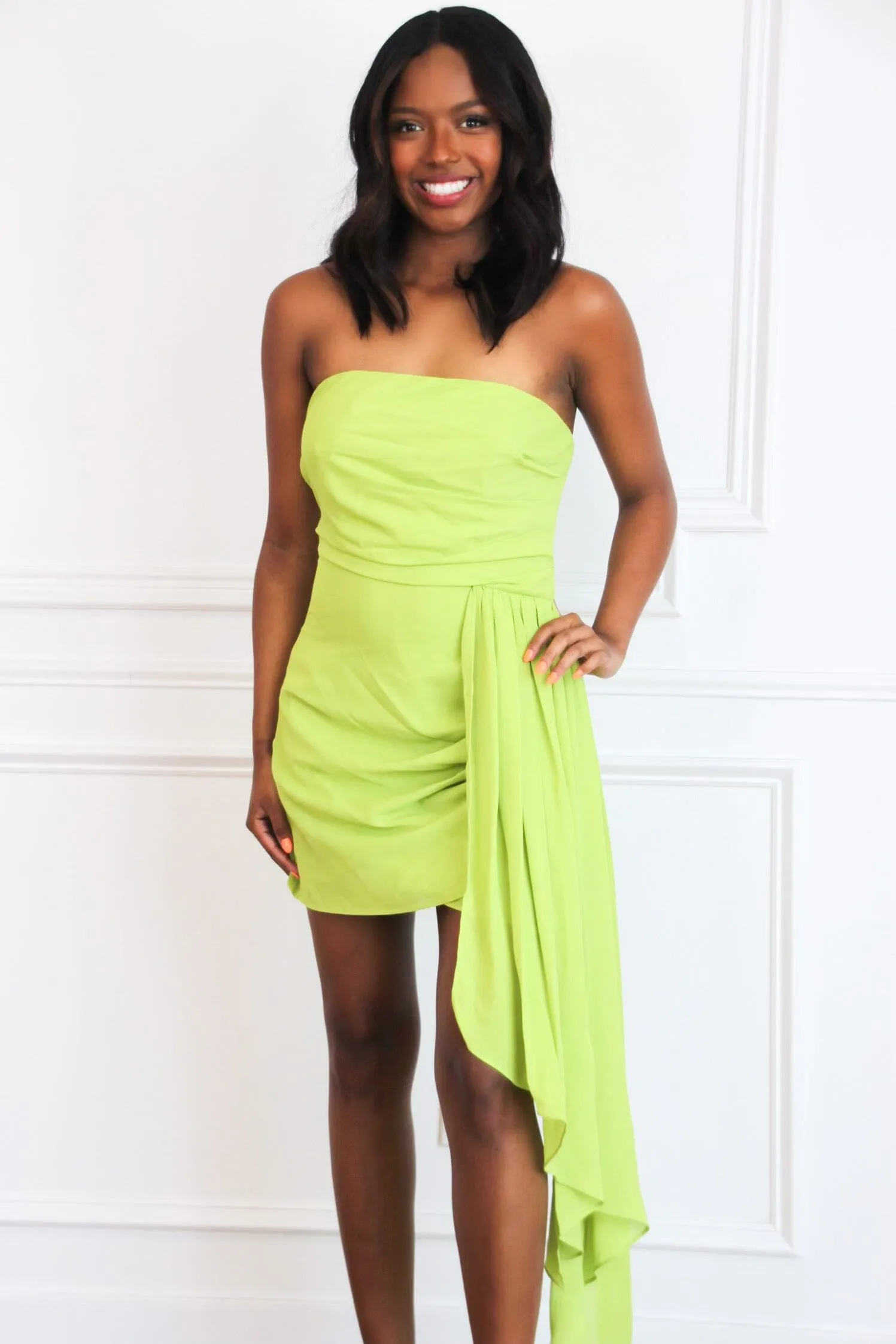 Make a Comeback Strapless Dress: Lime