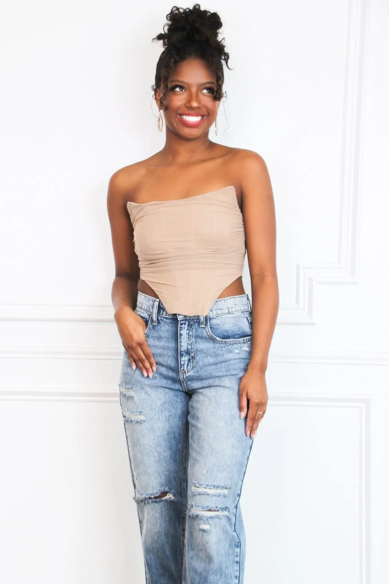 Mallory Distressed Straight Denim: Medium Wash