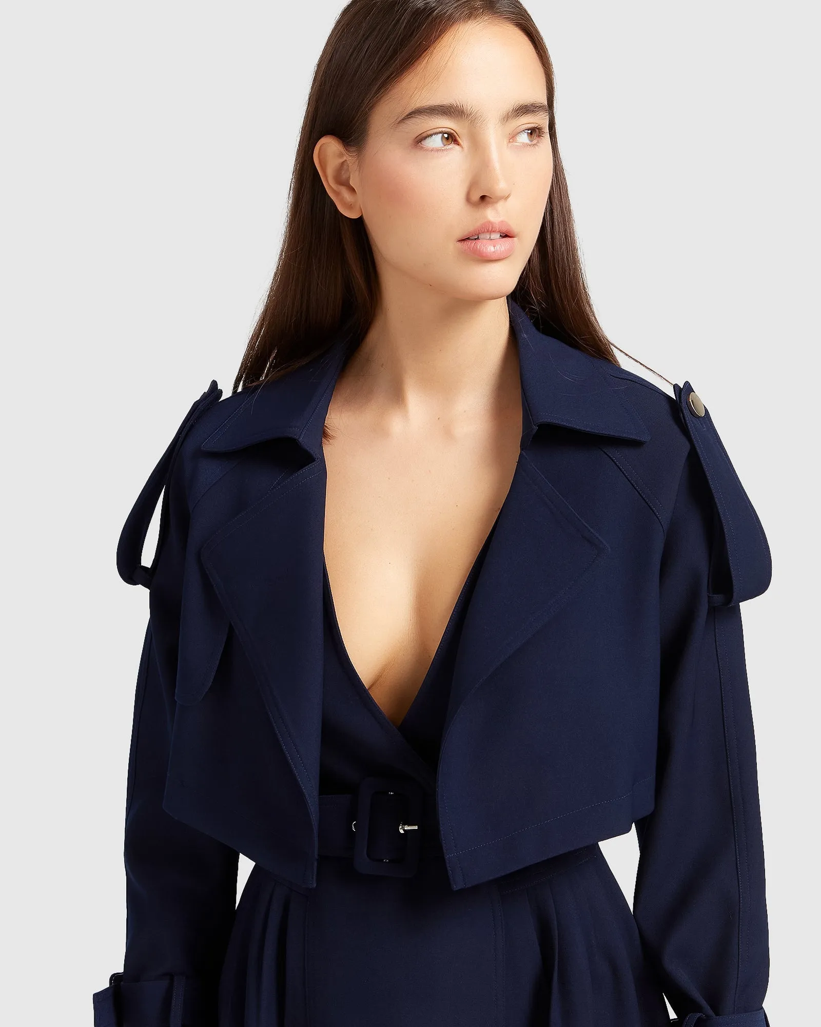 Manhattan Cropped Trench - Navy