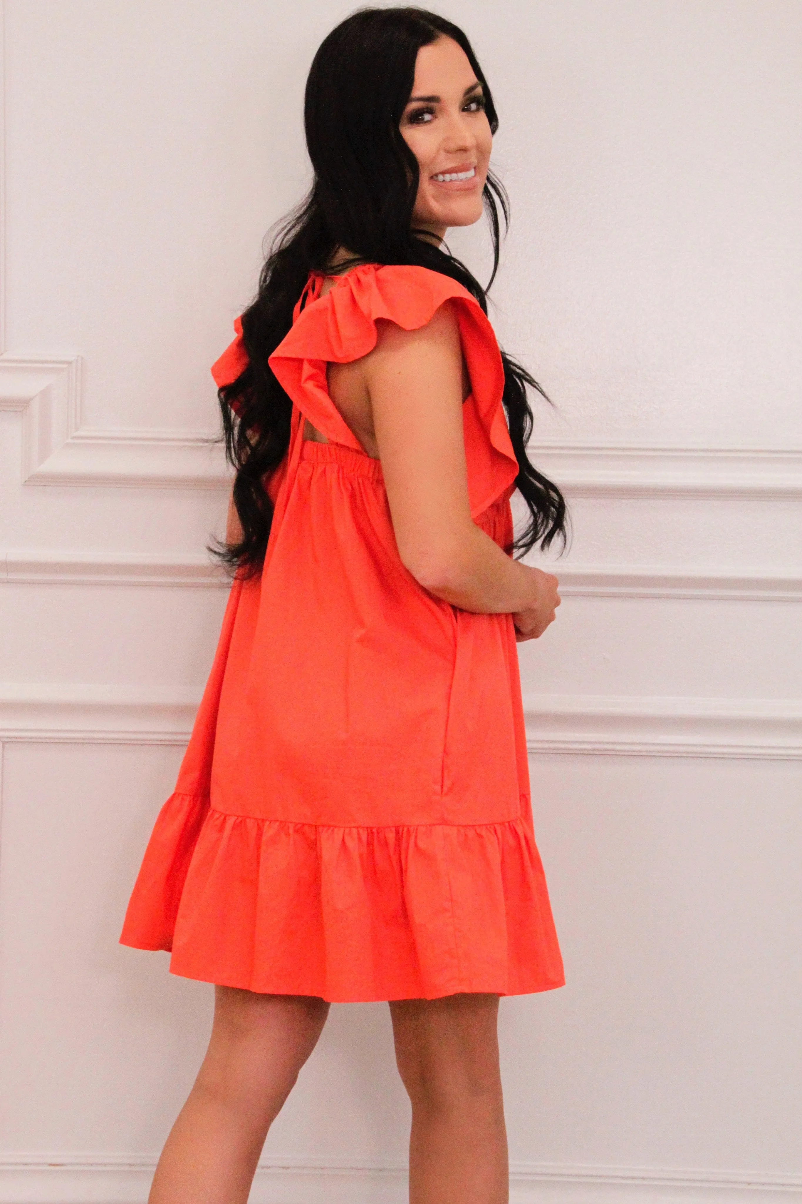 Mary Babydoll Ruffle Dress: Tomato Red