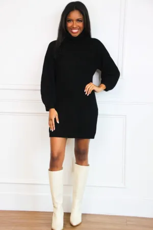 Mayci Turtleneck Sweater Dress: Black