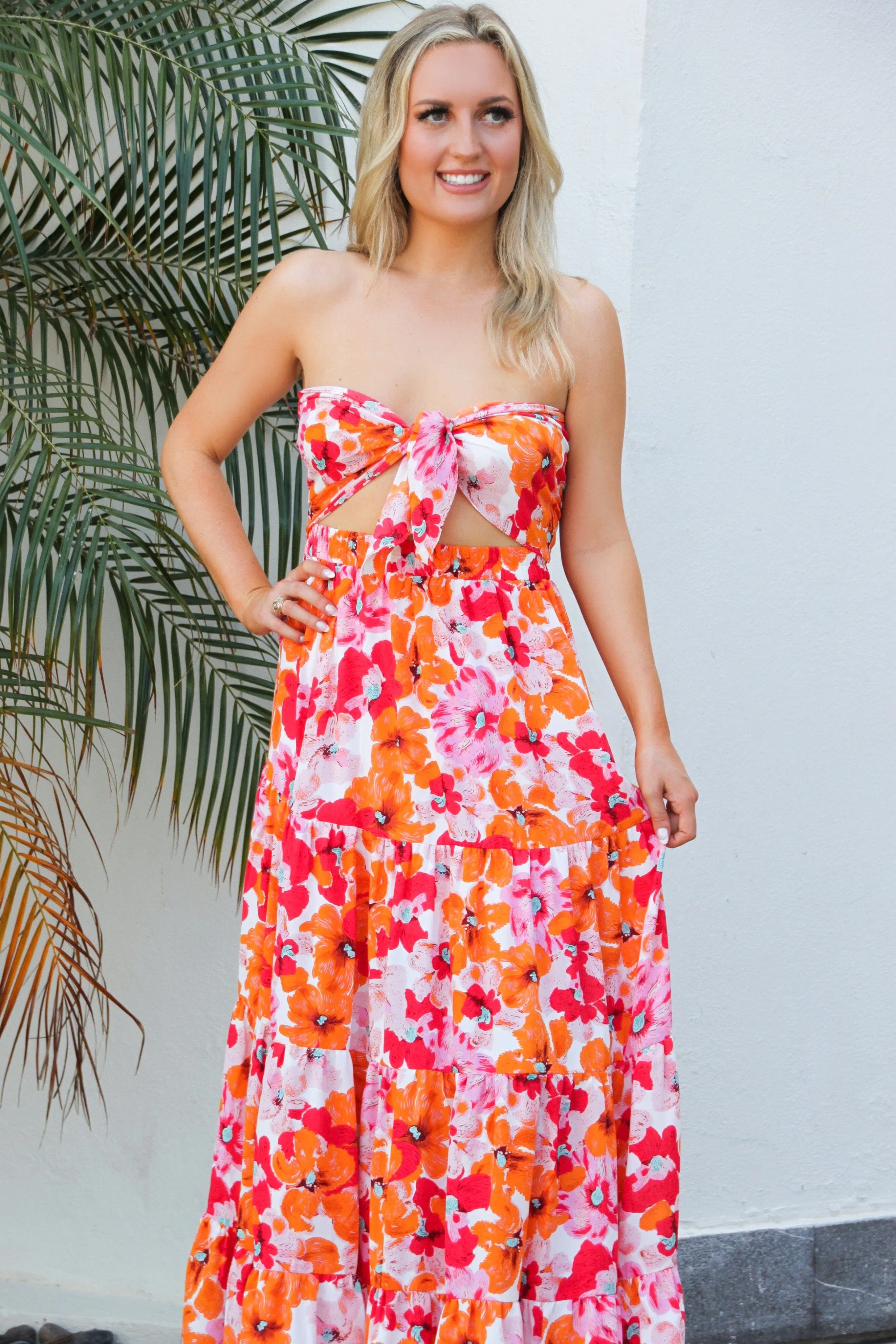 Meet Me at Sunset Two Piece Set: Fuchsia/Orange Multi