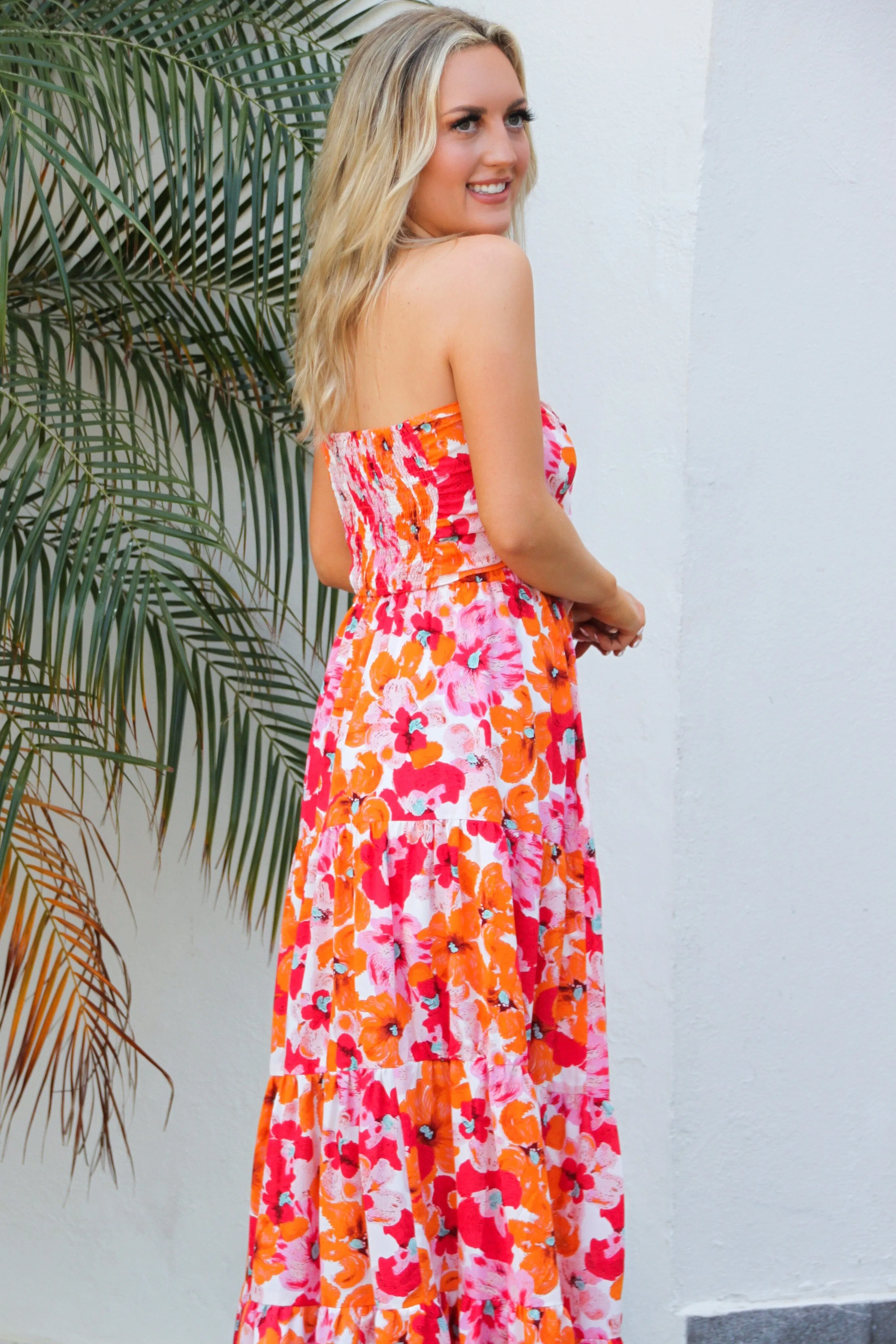Meet Me at Sunset Two Piece Set: Fuchsia/Orange Multi