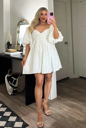 Meloria Puff Sleeve Babydoll Dress: White