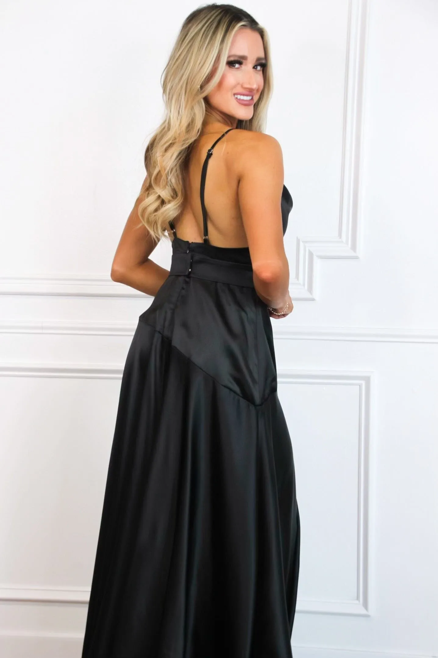 Milani Cowl Neck Satin Maxi Dress: Black