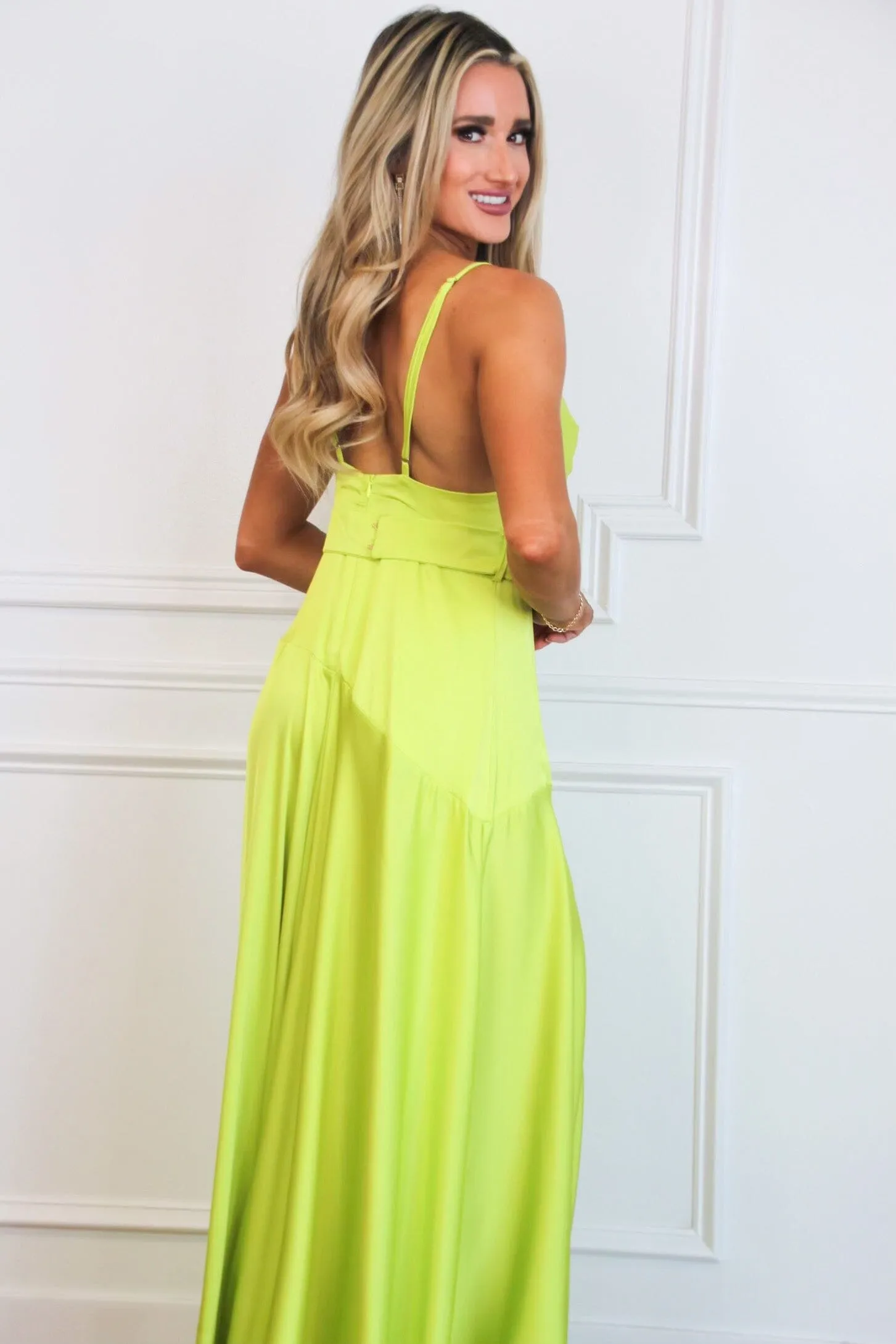 Milani Cowl Neck Satin Maxi Dress: Lime