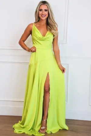 Milani Cowl Neck Satin Maxi Dress: Lime
