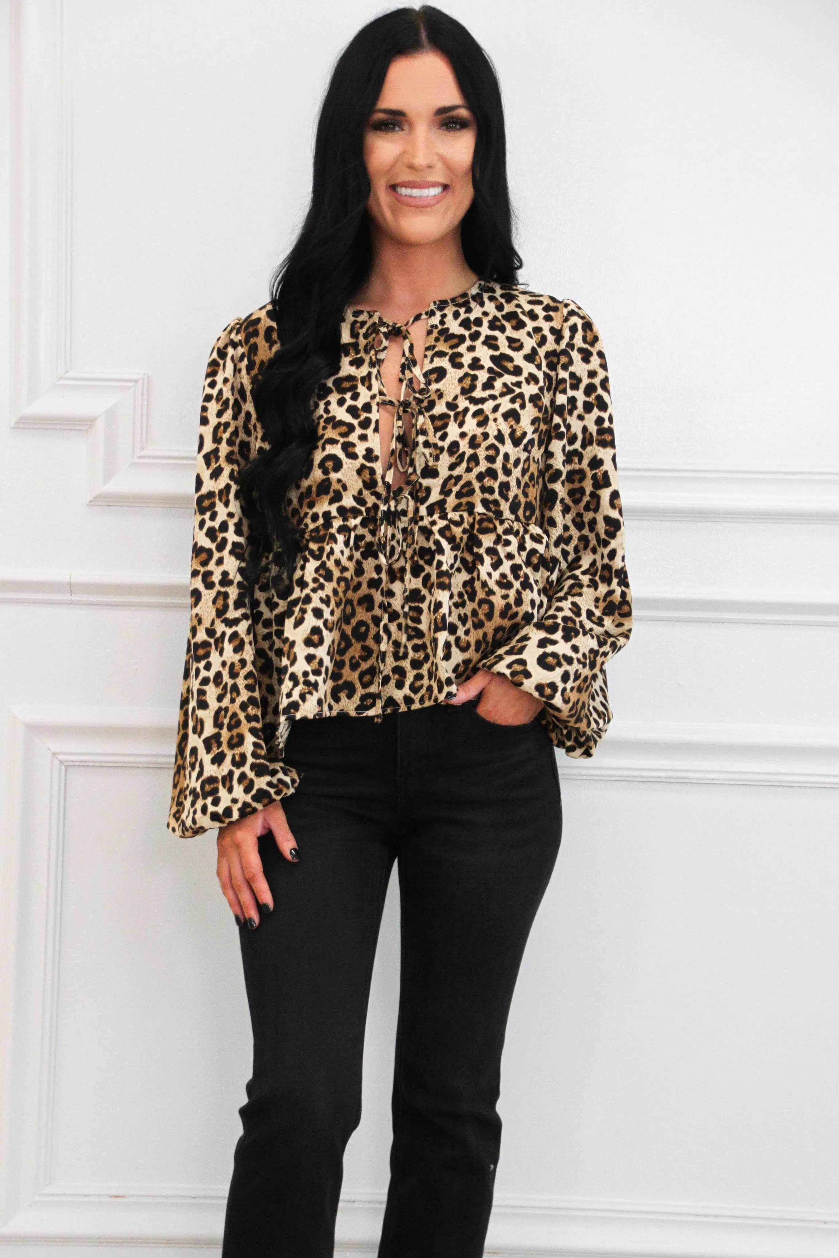 Milley Leopard Bow Top: Taupe