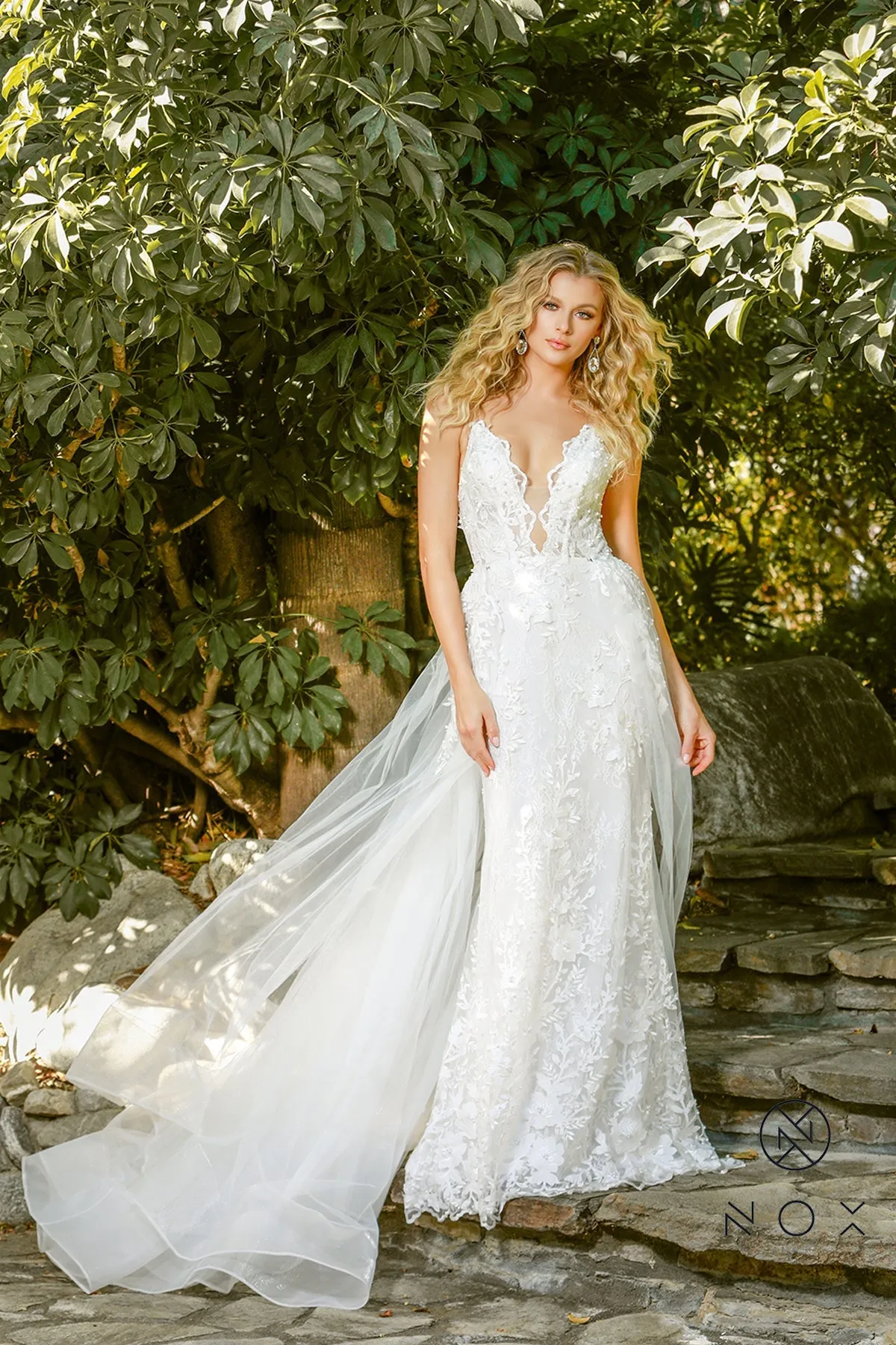 Must Be Dreaming Detachable Skirt Lace Applique Wedding Dress: White