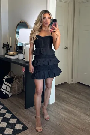 My Only Desire Tiered Lace Ruffle Dress: Black