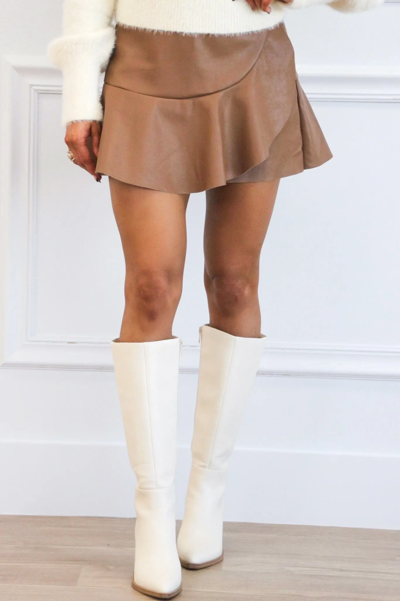 Netta Faux Leather Ruffle Skirt: Mocha