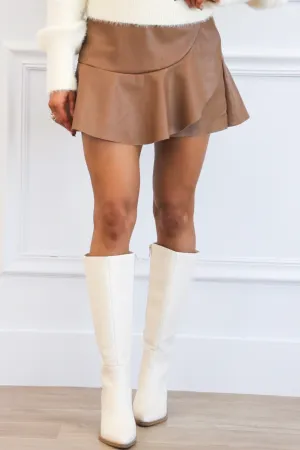 Netta Faux Leather Ruffle Skirt: Mocha