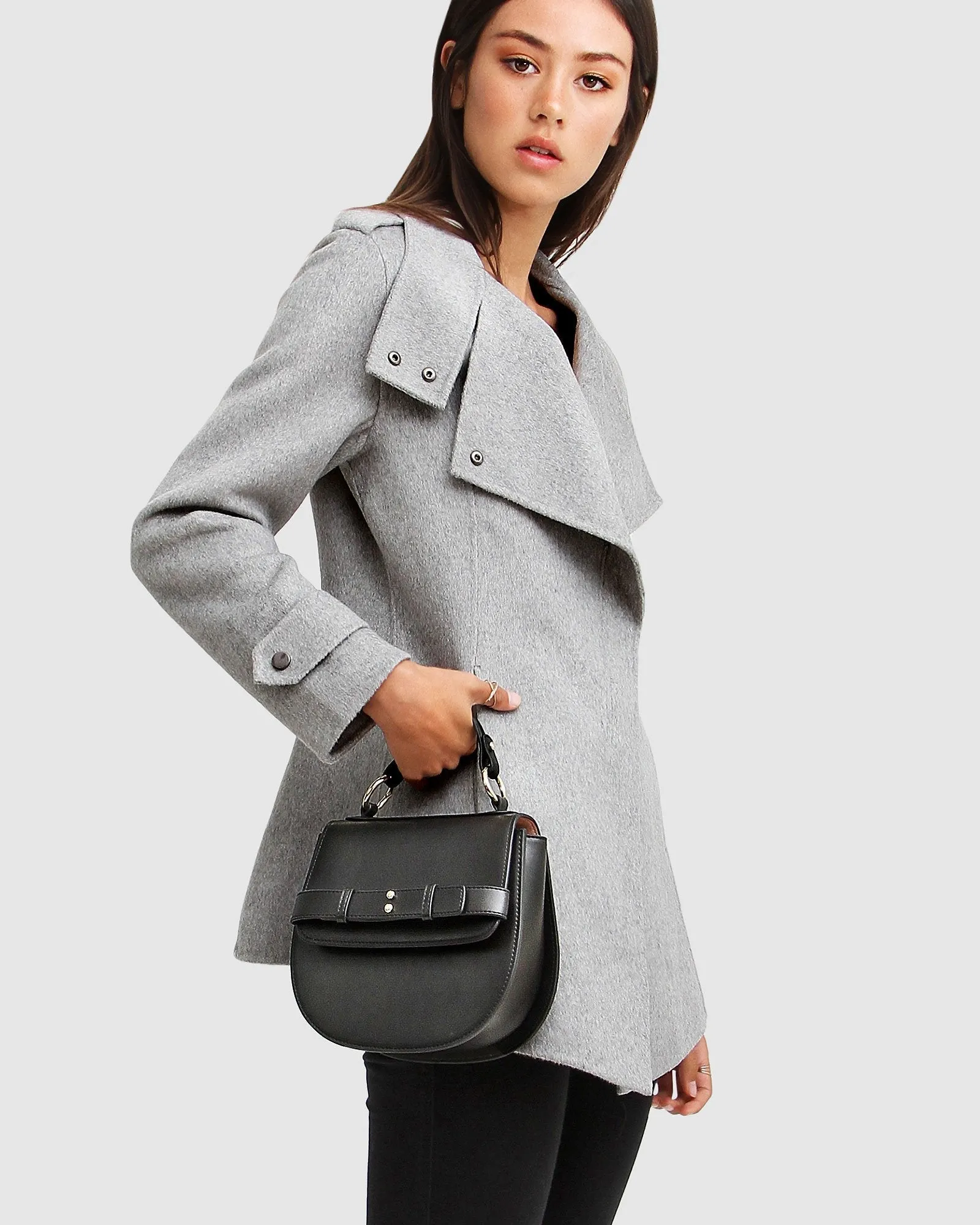 NEW FIT Bad Girl Wool Blend Moto Coat - Grey Marle