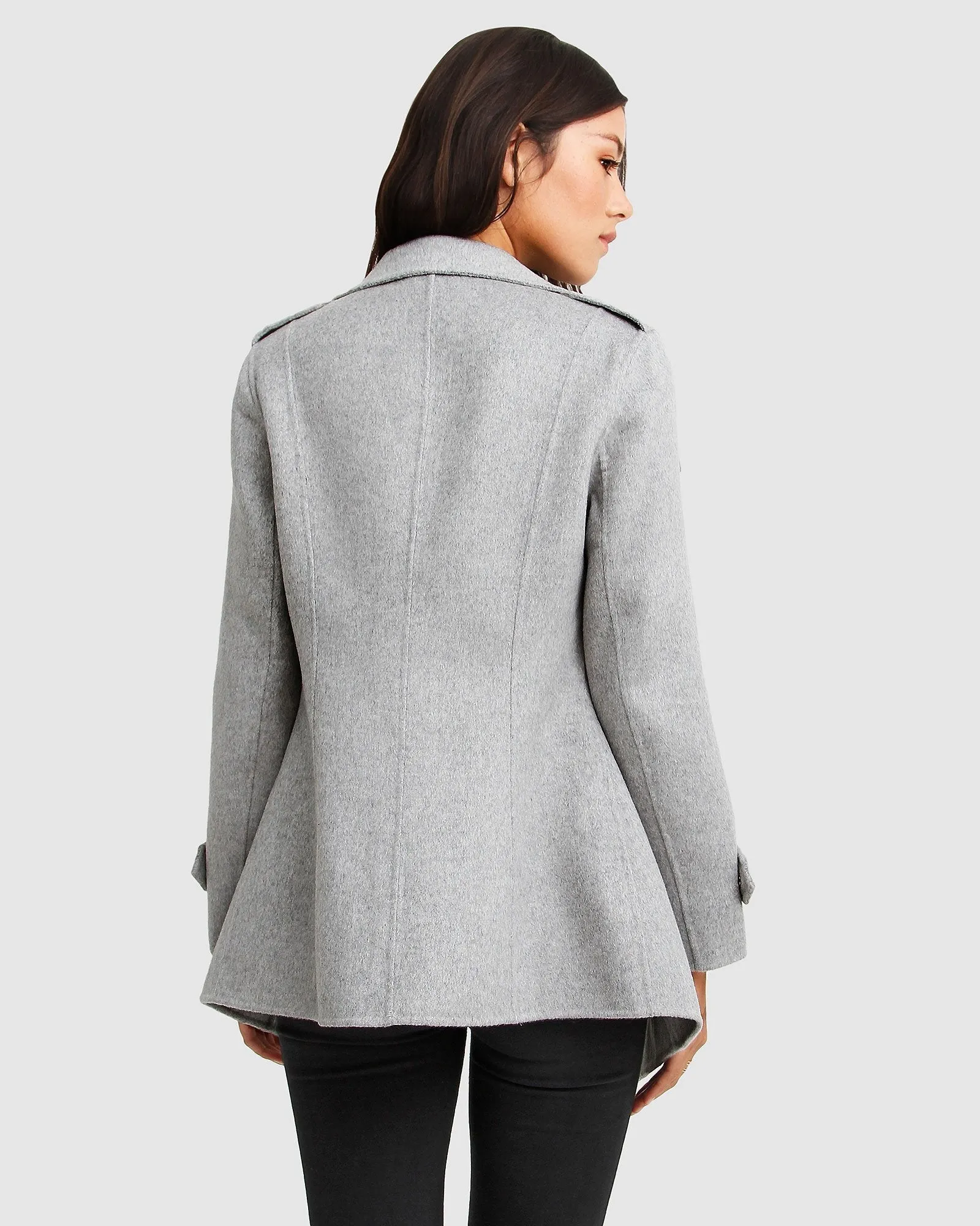 NEW FIT Bad Girl Wool Blend Moto Coat - Grey Marle