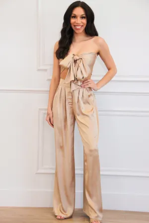 Novalie Satin Two Piece Set: Champagne