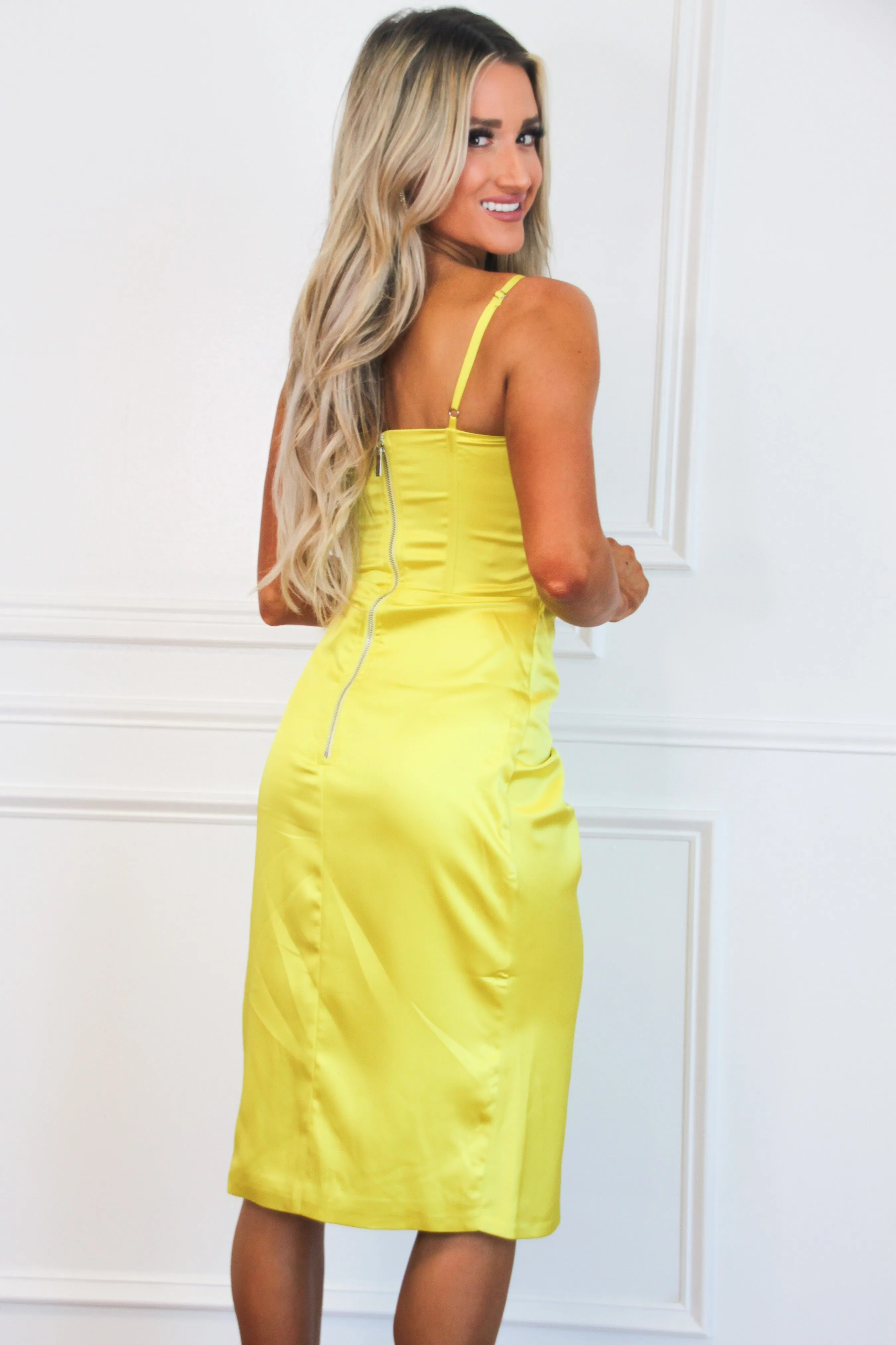 Nyla Embellished Bustier Midi Dress: Lemon