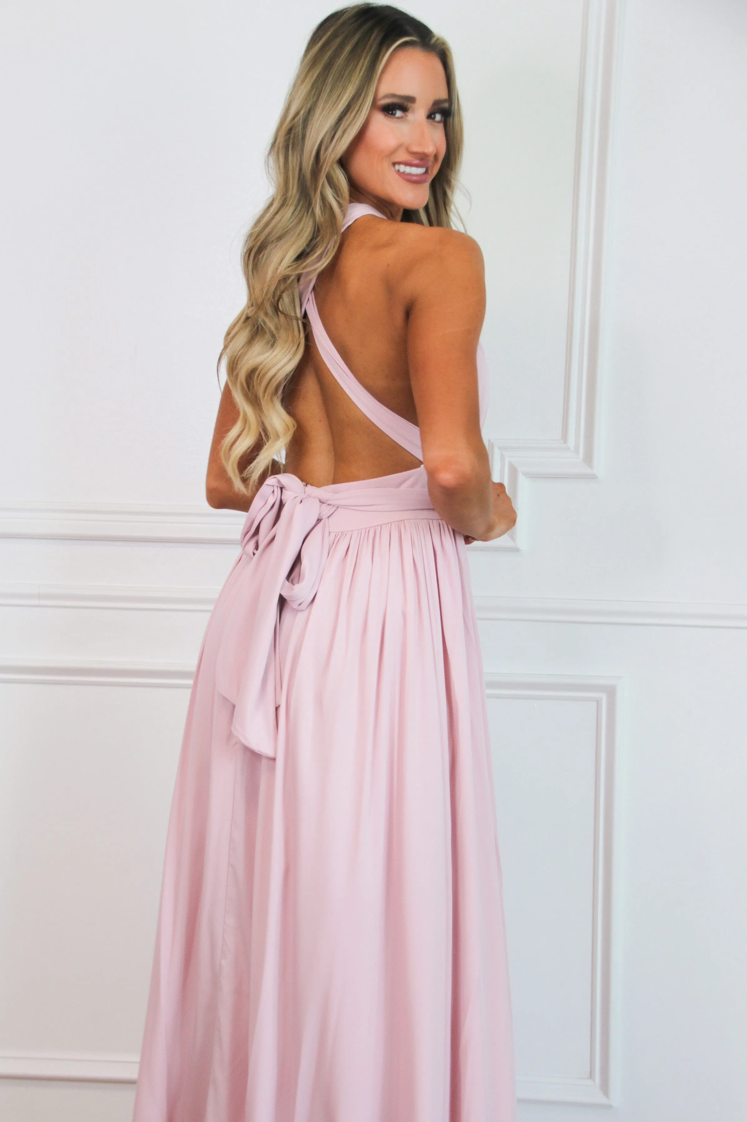 Overcome the Odds Wrap Maxi Dress: Light Pink