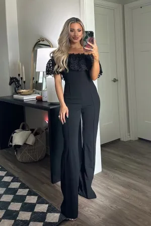 Own the Room Off Shoulder Jumpsuit: Black