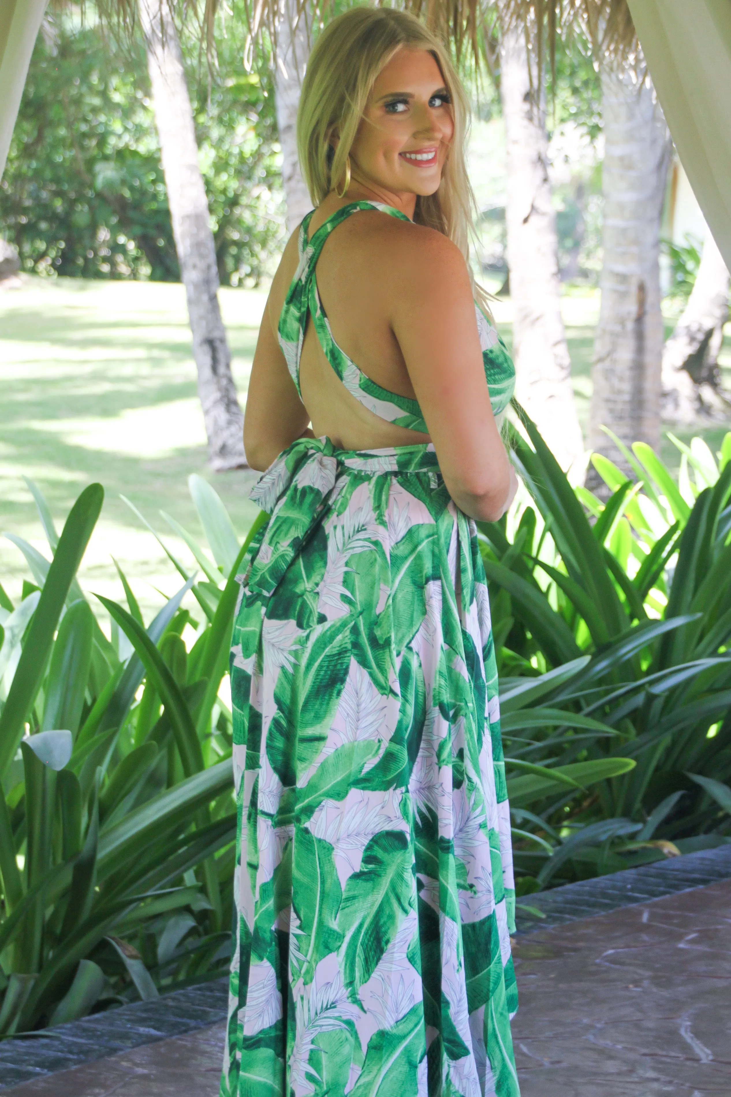 Palm Springs Maxi Dress: Green/Light Pink