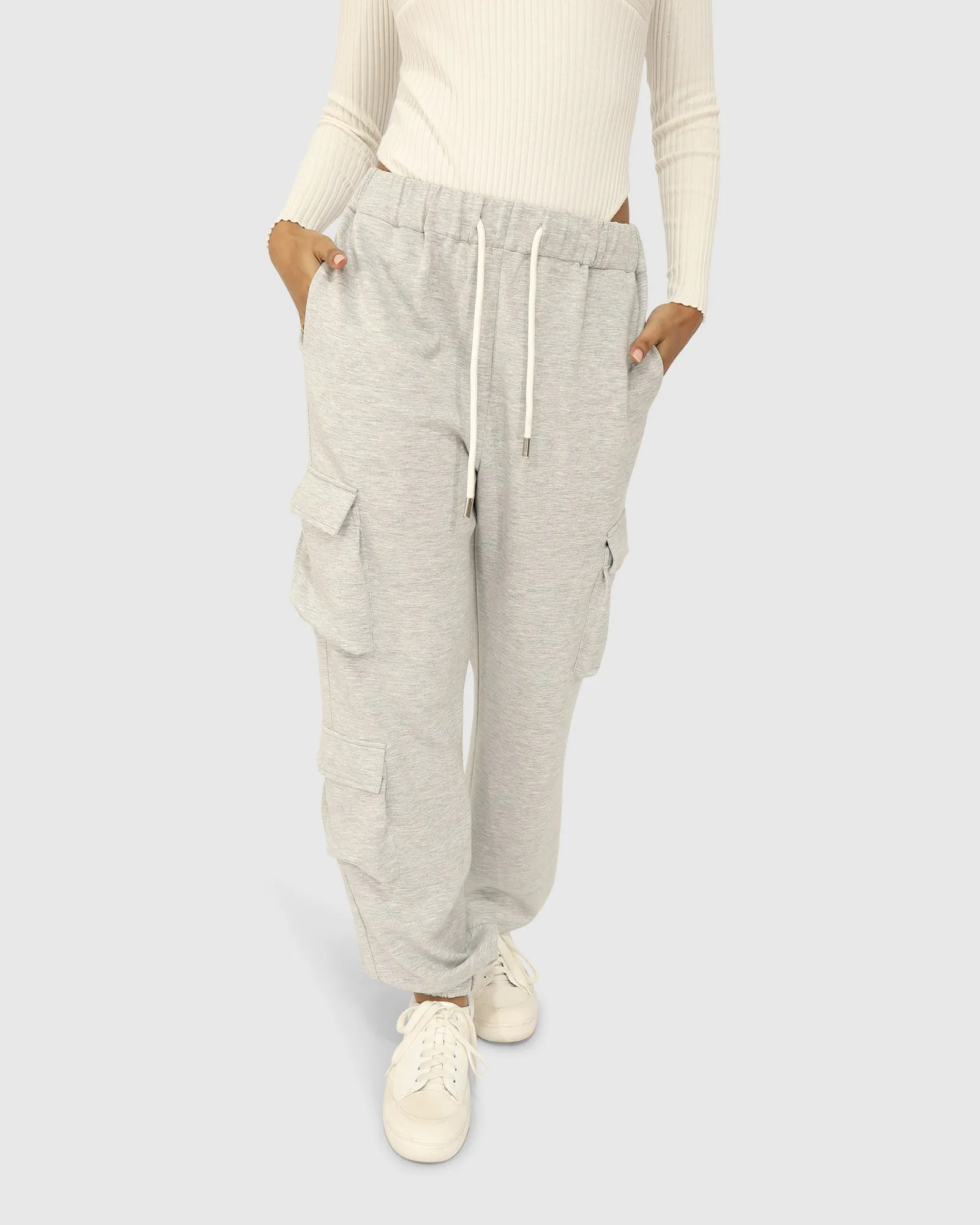 Perfect Match Cargo Trackpants - Grey Marle